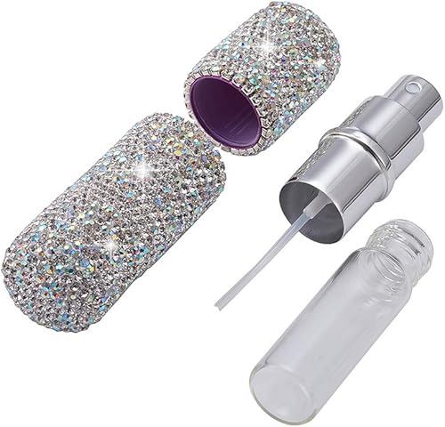 Miniatura 4 de XhuangTech Mini atomizador de perfume recargable portátil con diamantes brillantes para viajar y salir de 0.3 fl oz (plata)