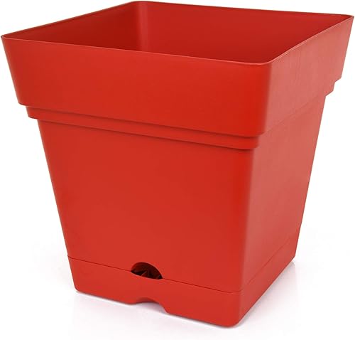 Mintra Home Maceta de jardín con ruedas, grande (14.5 pulgadas de ancho x 15 pulgadas de alto), (rojo)  Colorida, maceta de flores, maceta