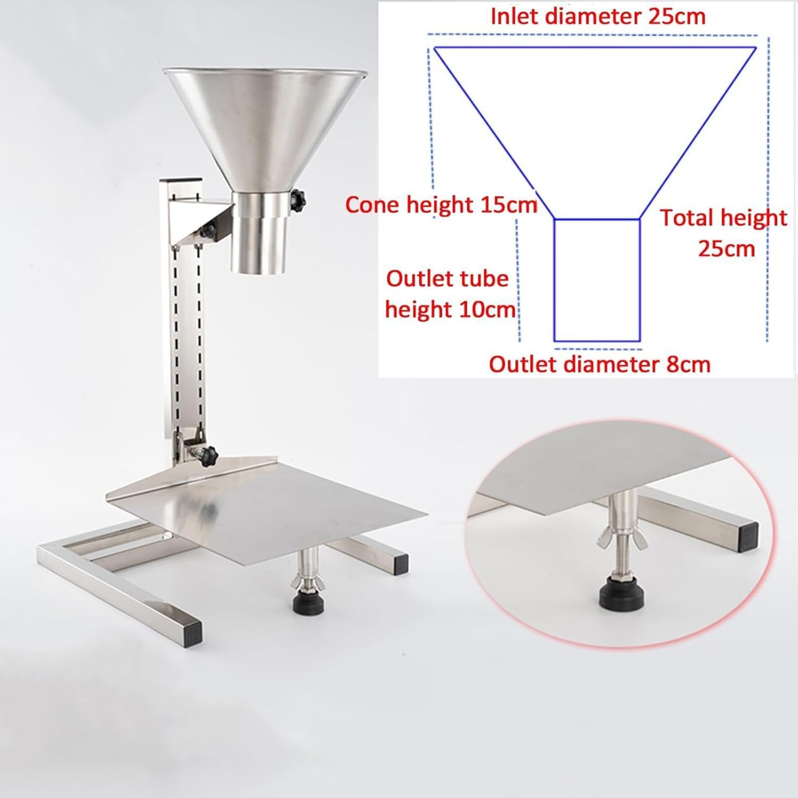 Tolva de alimentación de acero inoxidable, embudo comercial de acero inoxidable con soporte, perfecto para materiales en polvo, granulados, líquidos y pastas en cocinas y uso industrial.(8cm)