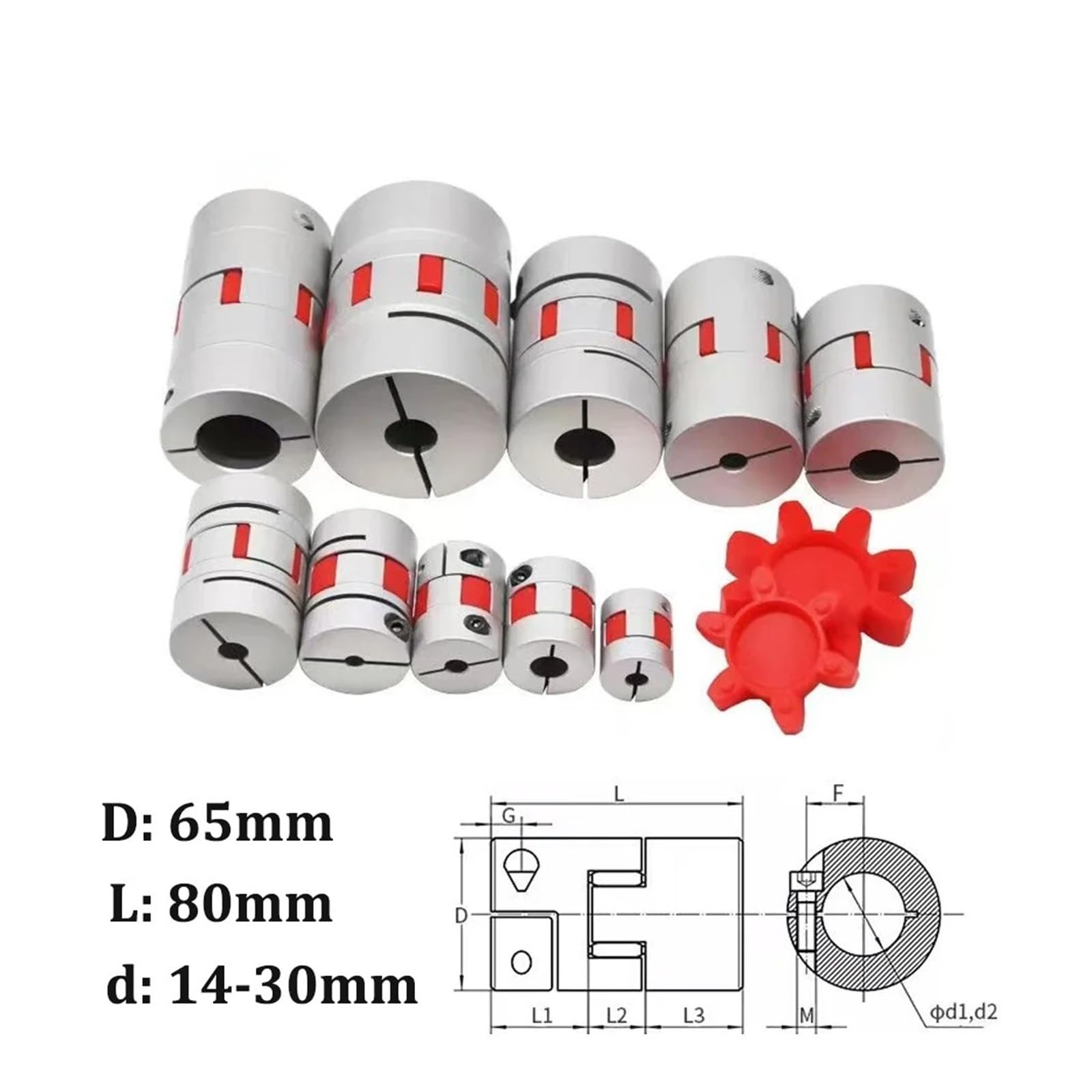Elastyczne sprzęgło śliwkowe Seria LM Elastyczne sprzęgło zaciskowe 1 szt. D65 L80 rozmiar wału D65L80 pary 14mm-30mm (22x24mm)