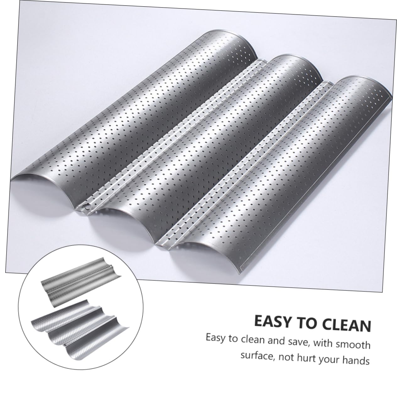 Zerodeko Lot de 2 Moules à Baguettes en Acier Inoxydable Argenté, Surface Lisse et Perforée, Facile à Ranger Cuisine Maison et Pâtisserie