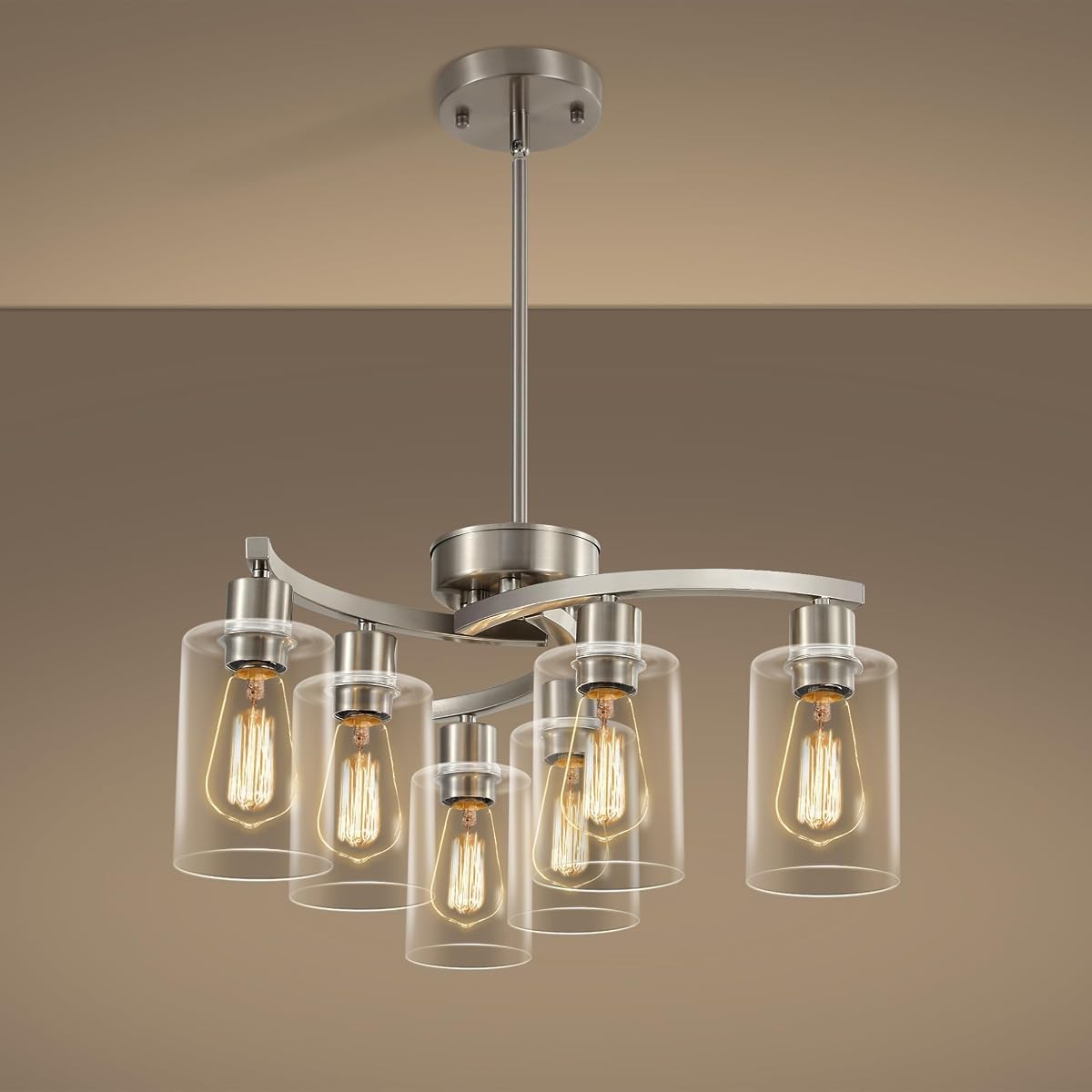 CNRATYE 6-Light Brushed Nickel Chandelier - Adjustable Height Industrial