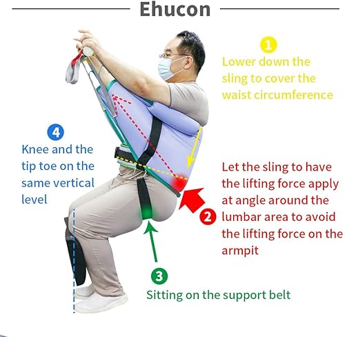 Vista 6 de Eslinga acolchada de elevación para pacientes para sentarse a pie, peso de carga de seguridad de 500 libras, soporte para ayudar al alzamiento