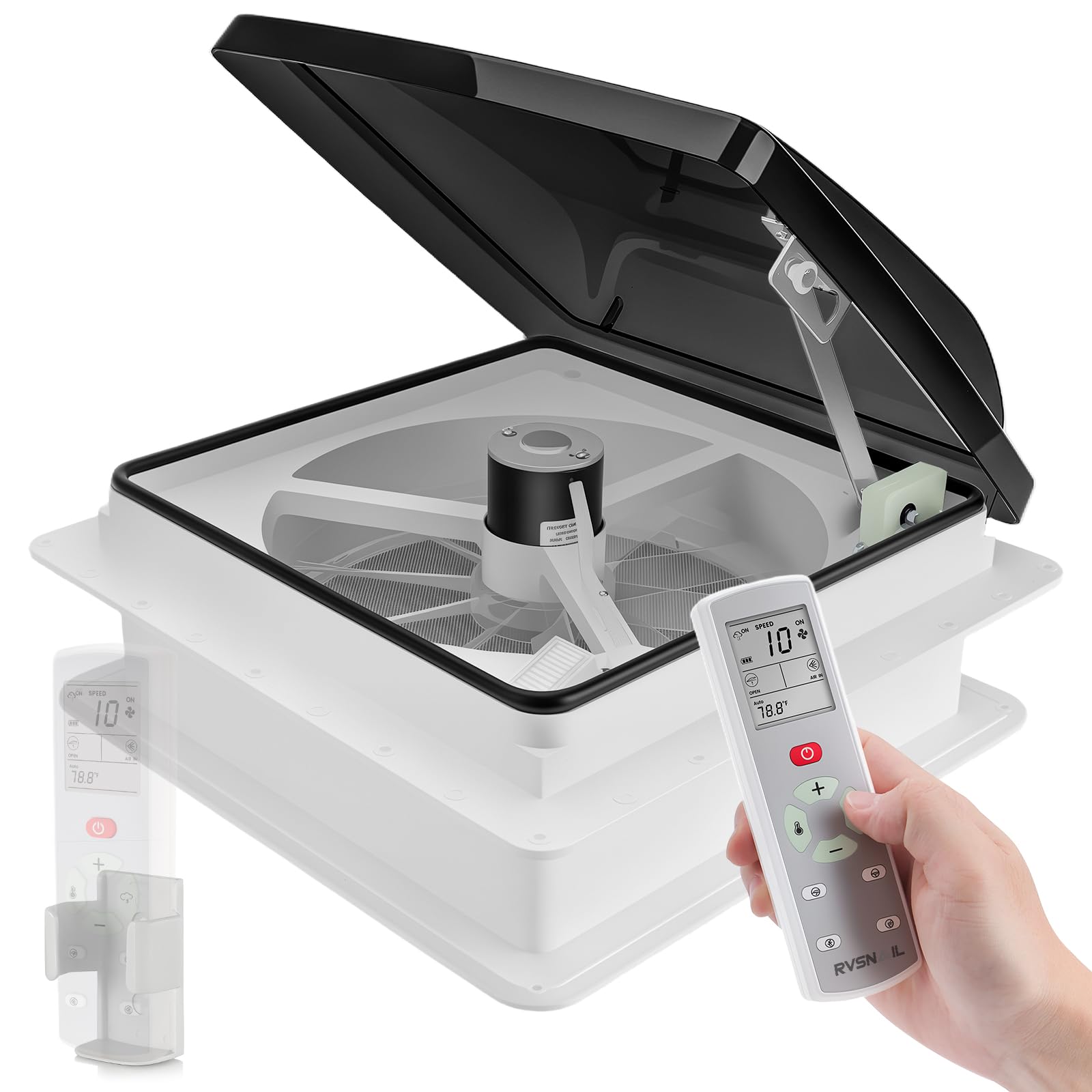 14" RV Roof Vent Fan with 10-Speed Reversible Control - 12V Super Quiet Motor for Camper Trailer Bathroom - Includes Remote, Temperature & Rain Sensor, Removable Screen - Energy Efficient