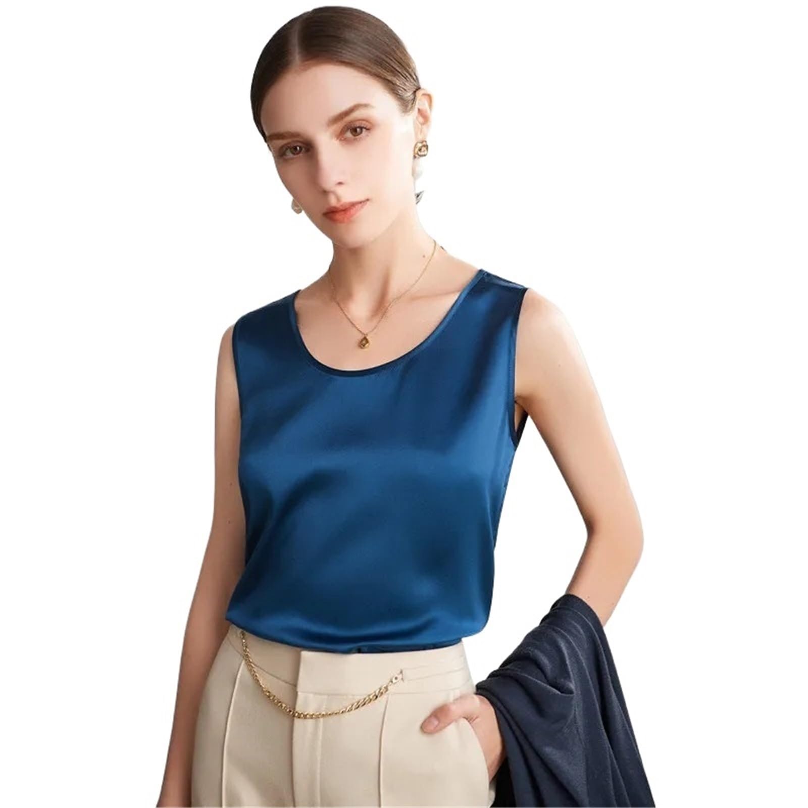 Camisolas Mujer Camisetas sin Mangas de Seda Natural Pura for Mujer, Camisetas básicas, Top sin Mangas de Seda auténtica, Ropa de Verano Multicolor