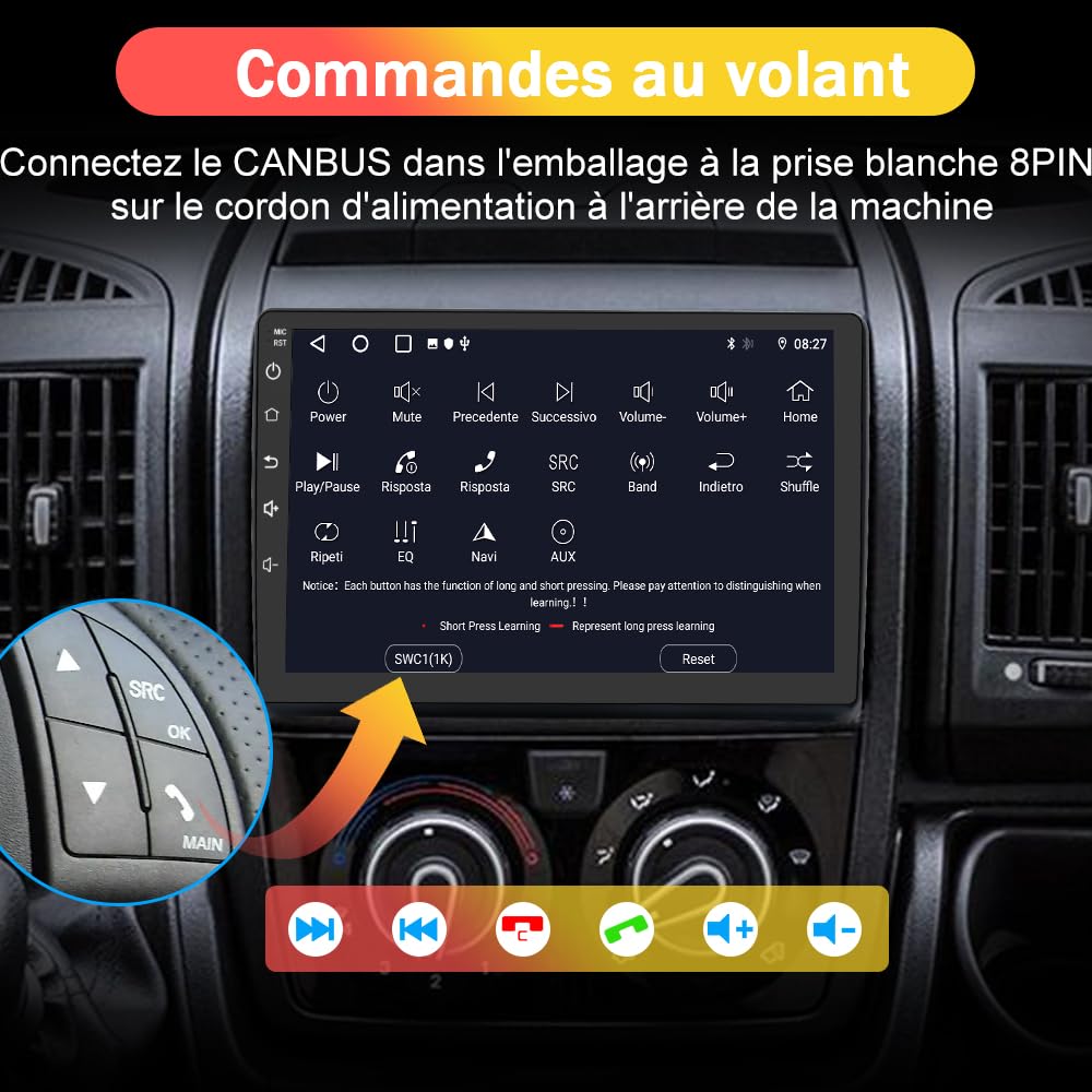 AWESAFE Autoradio [6Go+128Go] pour Peugeot Boxer II/Citroën Jumper II/Fiat Ducato Android 13 avec 4G Carplay Android Auto 9 Pouces GPS WiFi USB FM Bluetooth Commande au Volant