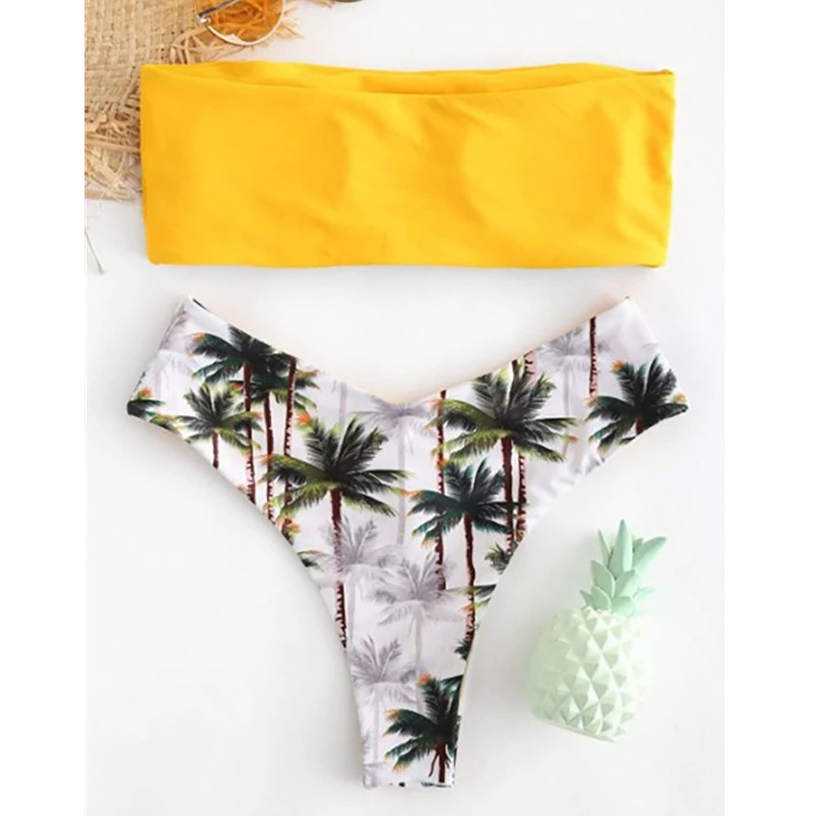 Ensemble de Bikini Bandeau pour Femme Maillot de Bain Deux Pièces Rembourré Maillots de Bain Maillot de Bain Bikini Maillots de Bain(L-Jaune)
