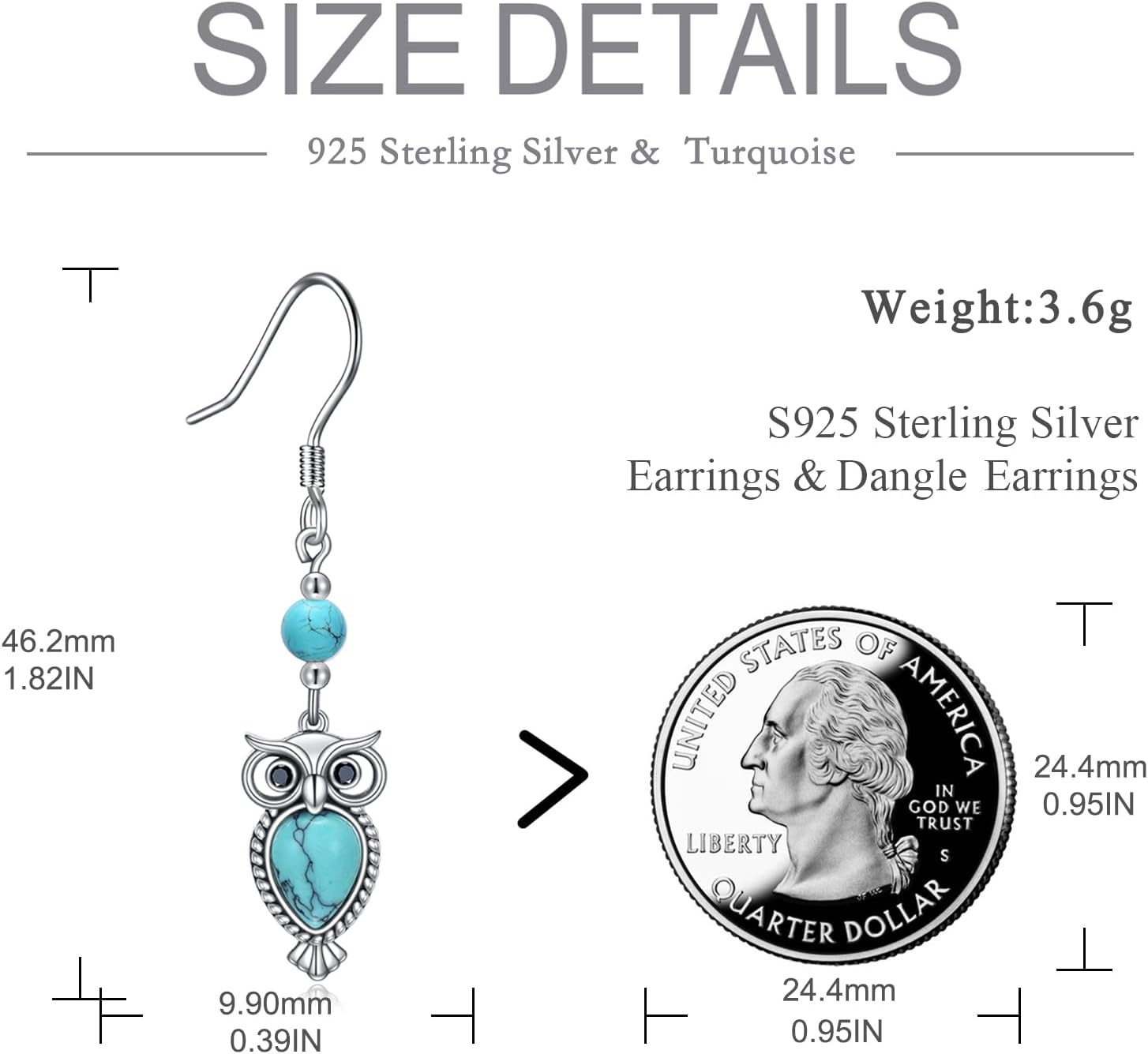 AOBOCO Sterling Silver Turquoise Earrings for Women Animals Dragonfly Owl Feather Turtle Butterfly Dangle Earrings Western Bohemia Jewelry Birthday Mothers Day Gifts for Mom - Image 5