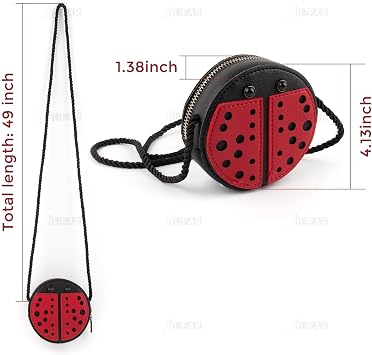 Crossbody Purse, Cute Ladybug Purse Mini Pu Leather Cross Body Bag Wallet Pouch for Girls Women and Female, Black Red