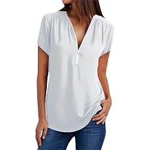 Solid Color Zipper T-Shirt Summer Women V Sleeve V Layer Short Sleeve Casual Baggy Blouses Tops