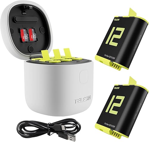 TELESIN Paquete de 2 baterías y cargador USB Allin Box para GoPro Hero 10 Hero 9 negro, con función de lector de tarjetas SD USB 3.0, estuche de