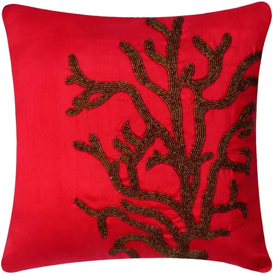 The HomeCentric Euro Pillow, Red European Shams 26x26 inch (65x65 cm) Silk Euro Size Pillow Shams, Sea Creatures, Corals, Beach Euro Pillowcases Easter - Coral Rhapsody
