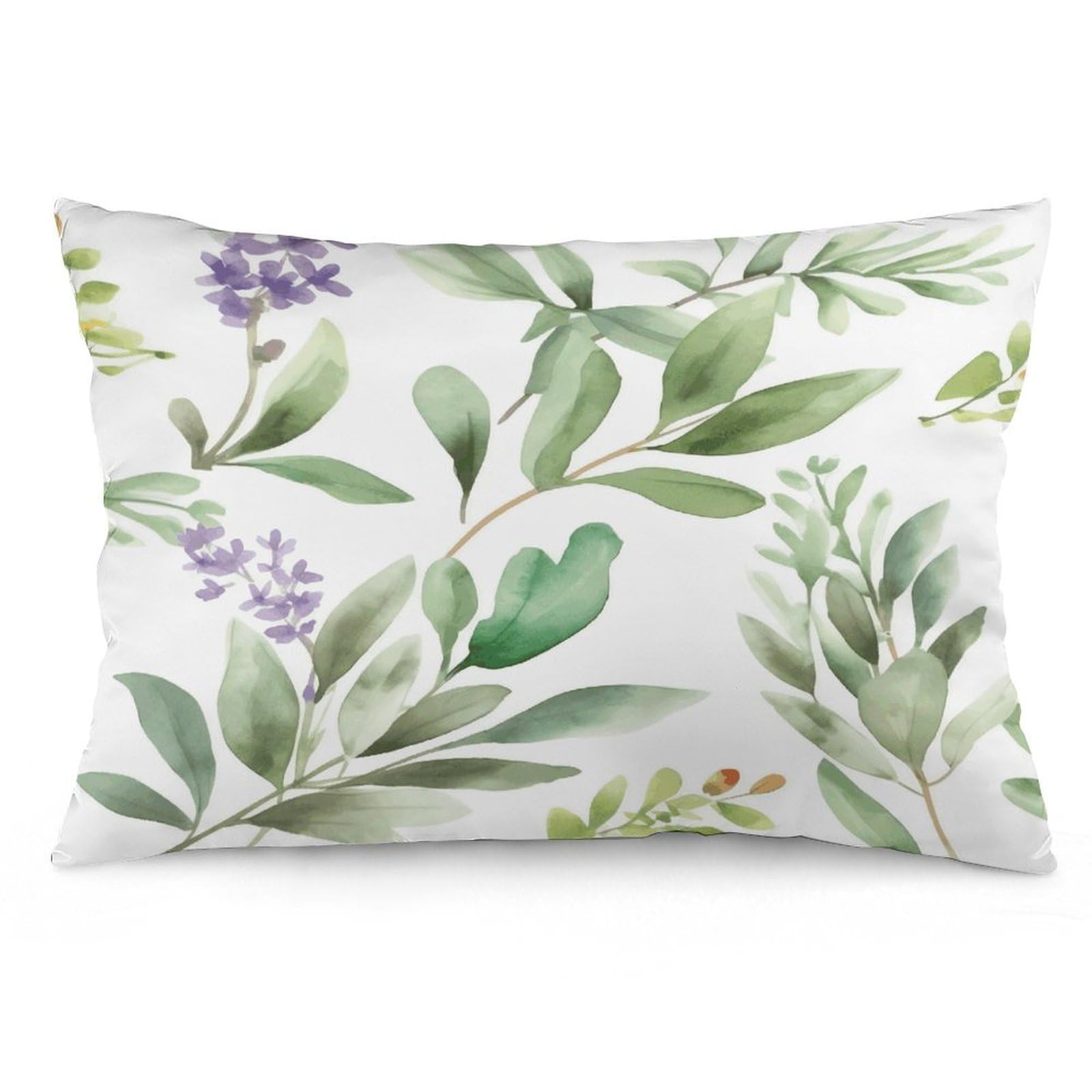 Green Flower Watercolor Herb Sage Leaves And Branches1 Throw Pillow Cover Soft Lumbar Pillow Covers with Zipper Breathable Rectangular Cushion Case Polyester Pillow Case Decorative Body Pillow Cover F