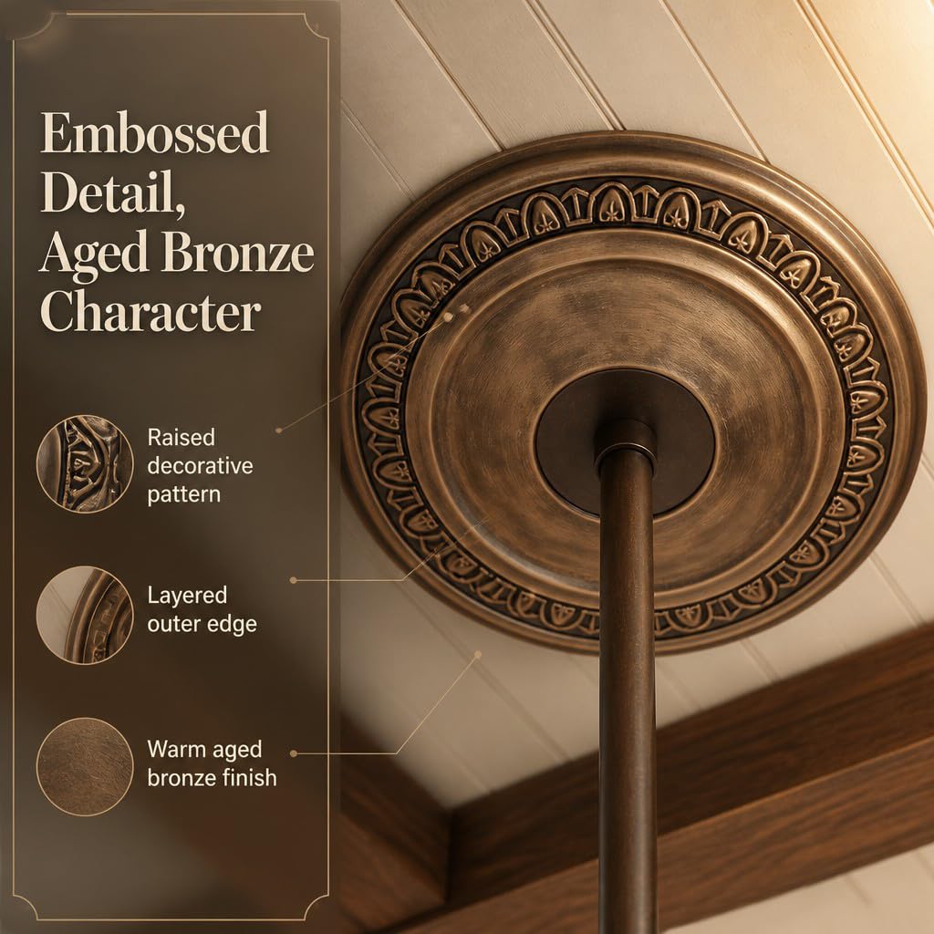 HEVSTIL Ceiling Medallion 12"OD x 3.94"ID PU Ceiling Medallion for Light Fixtures European Style Ceiling Light Decorative Fan Medallion Lighting Ceiling Ring Covers for Chandeliers Home,Bronze — Amazon image 7