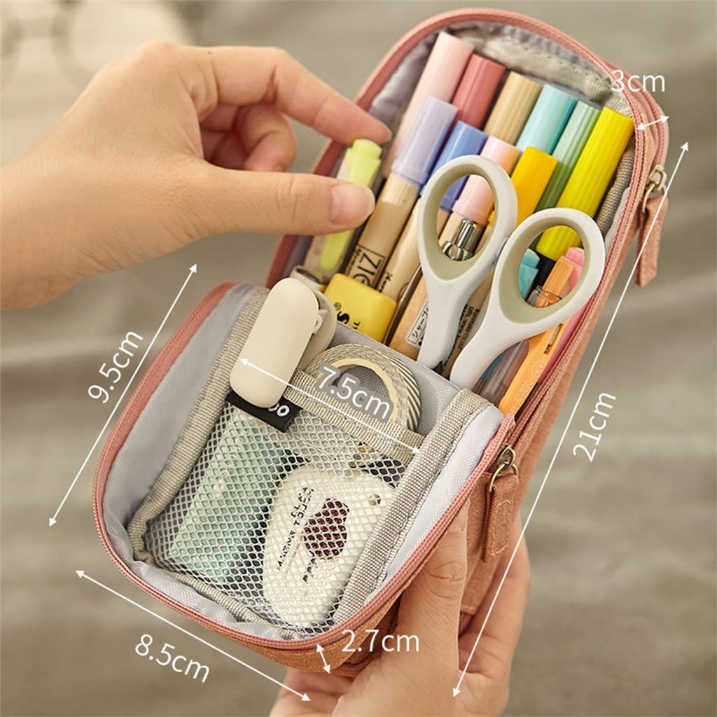 Útiles Escolares: Estuche para lápices de Gran Capacidad y Soporte de Tela Plegable de Dos Capas Almacenamiento Duradero de papelería - Estuche para lápices como Muestra la Imagen