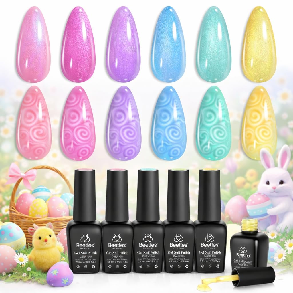 Beetles Pearl Gel Nail Polish Set, 6 Colors Pink Blue Yellow Green Purple Iri...