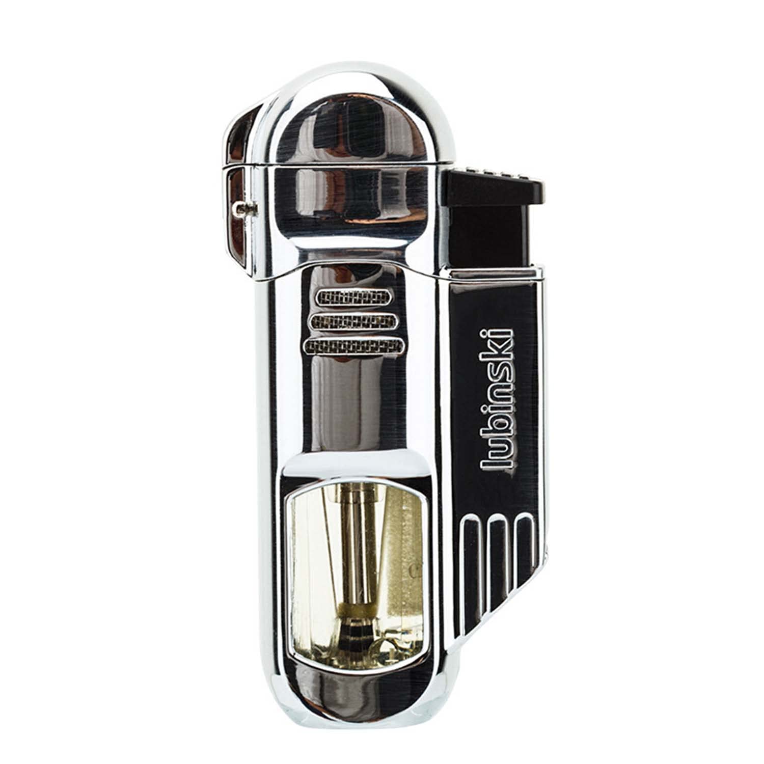 Créatif Poche Cigare Briquet Coupe-Vent Flamme Quad Jet avec Cigar Puncher Clear Window Butane Gadgets Rechargeables pour Hommes Idées Cadeaux,Silver