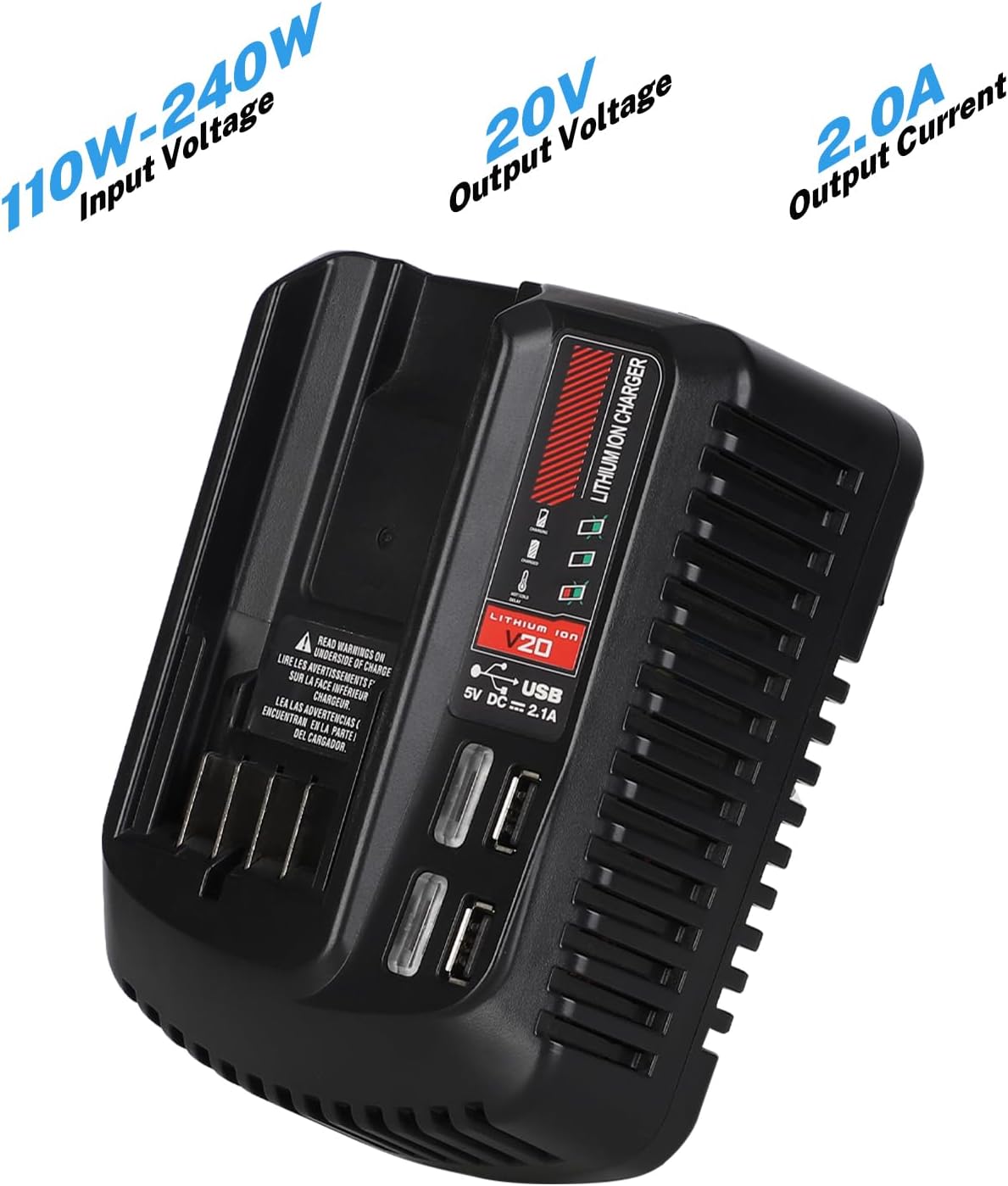 V20 Battery Charger Replacement for Craftsman 20V Max Lithium-Ion Batteries, Fast Charger Compatible with CMCB204 CMCB202 CMCB209, Replaces CMCB104 CMCB100 CMCB102 for V20 Cordless Power Tools Drills - Image 3