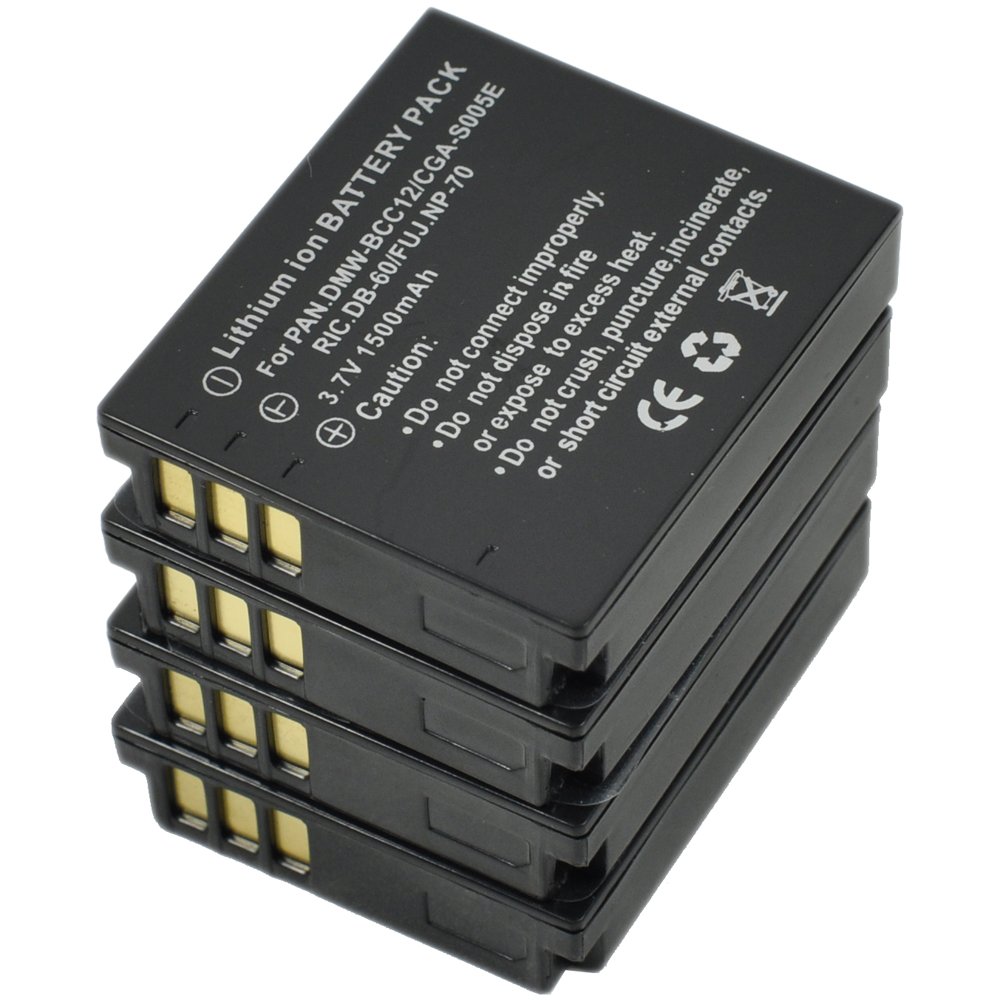 4 batterie D-LI106 + caricatore AC/DC singolo per fotocamere digitali Pentax DLI106, D-L1106, DL1106, D-BC106, DBC106, Optio MX-1, MX1, X-90, X90
