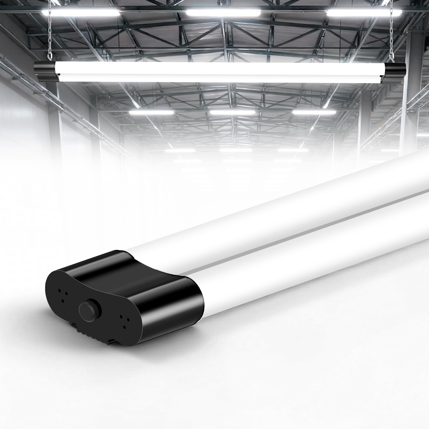 wowspeed 4FT LED Batten Light, Waterproof Plug in 115CM Workshop Lights, 6500K Daylight T8 Strip Light 42W 5000LM Shed Lights, 1.5M Cable with Switch for Garage Loft Basement Office Warehouse