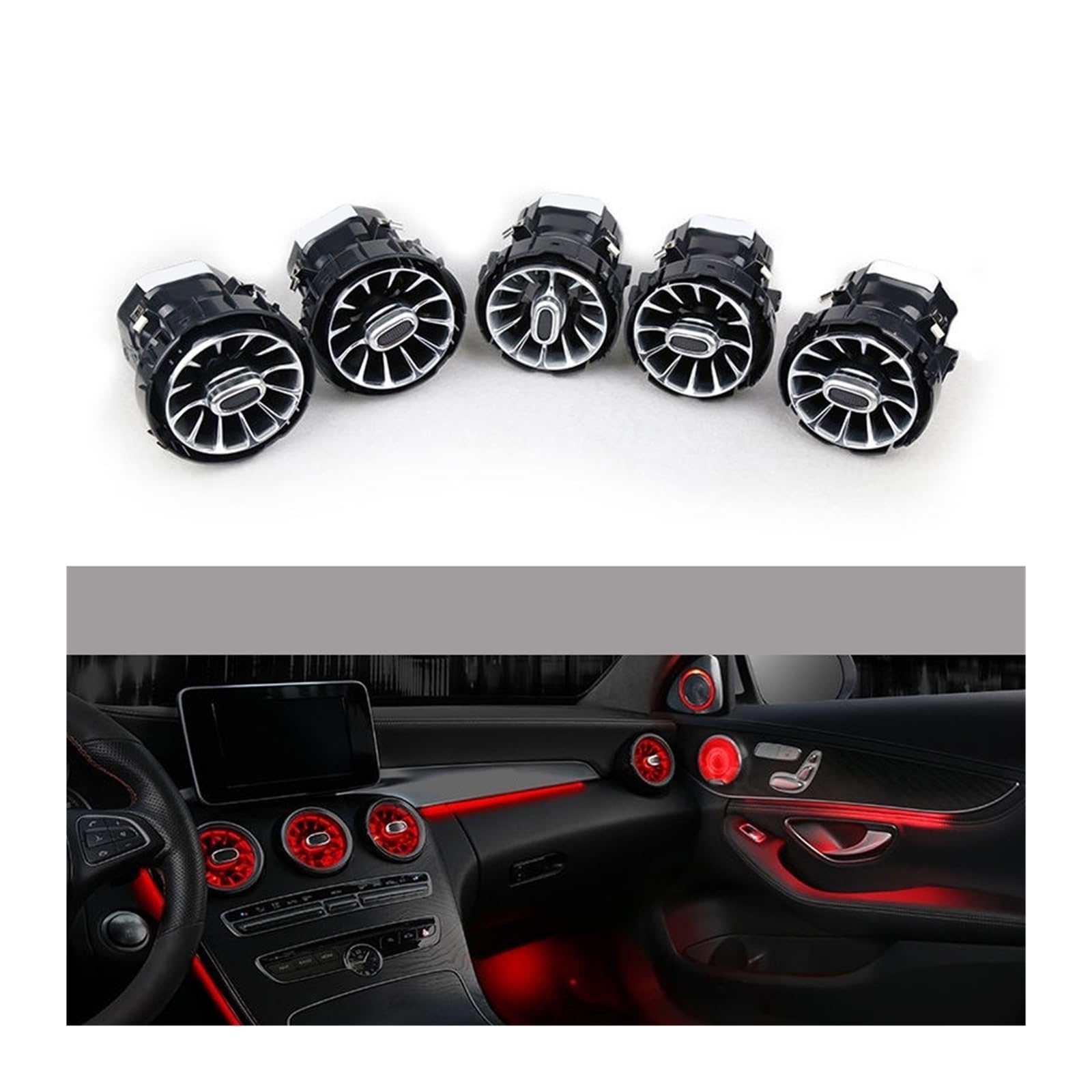 Turbo Air Vent Outlet with Ambient Light Compatible With Mercedes Benz V Class with 64 Colors Light