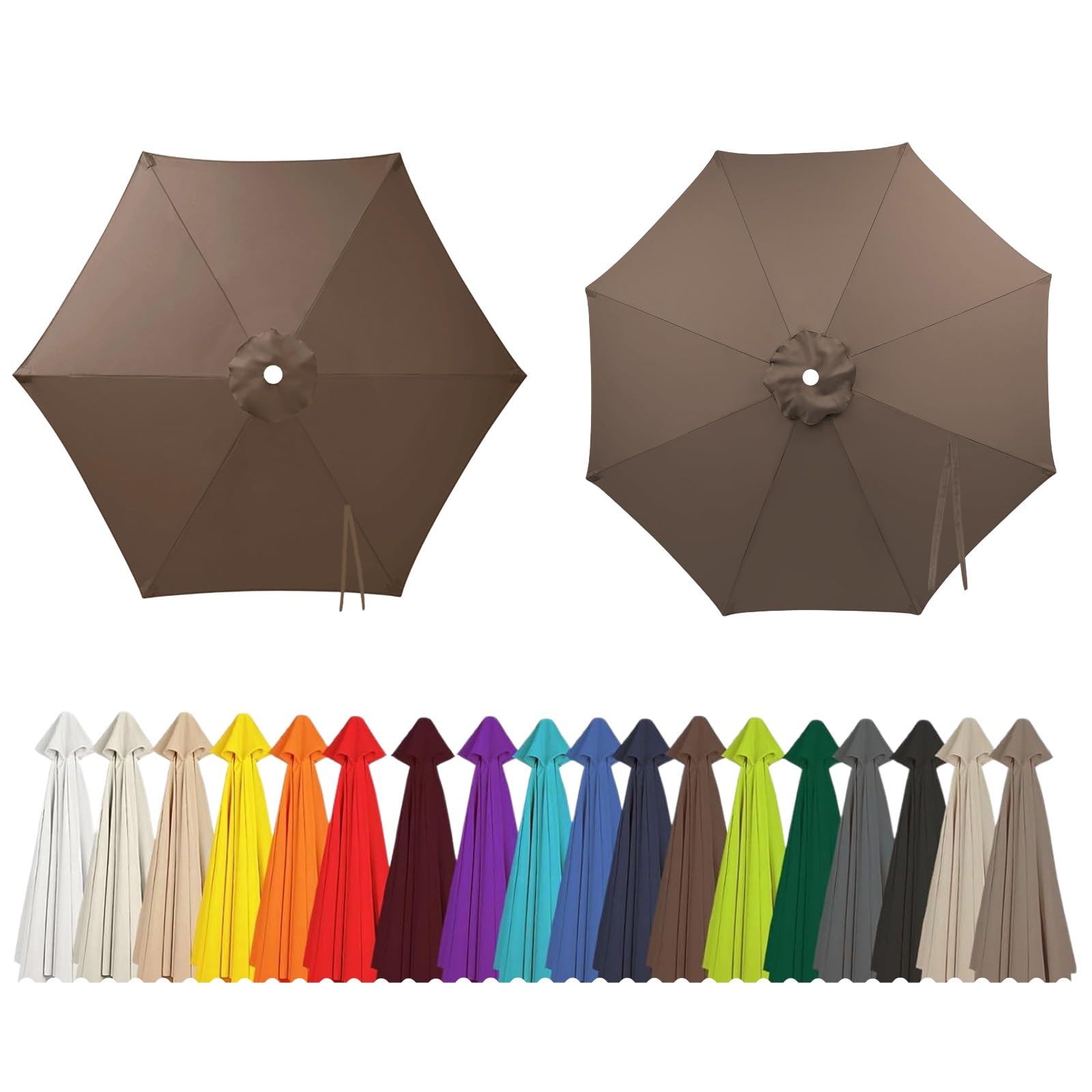 2m 2.5m 2.7m 3.0m 4.0m Replacement Parasol Canopy 6/8 Arms, UV30+ Waterproof Garden Umbrella Parasol Cover, Large Canopy Sun Beach Umbrellas for Garden Patio Pool(Light Brown,8-RIBS-6.6FT/2.0m)
