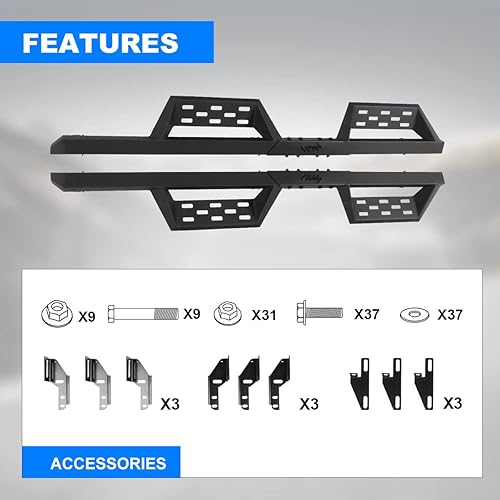 Miniatura 4 de I1MOTOR Estribos, barras Nerf y escalones laterales para Jeep Wrangler JK Unlimited 2007-2018 de 4 puertas 07-18, resistente camión negro mate con