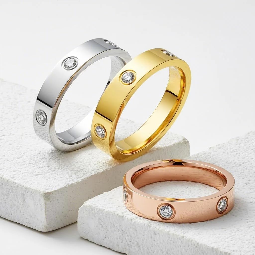 Fullrainbow 18K Gold Plated Rings 3 PCS Gold Love Rings for Women Stainless Steel Friendship Band Wedding Party Trendy Jewelry Gift