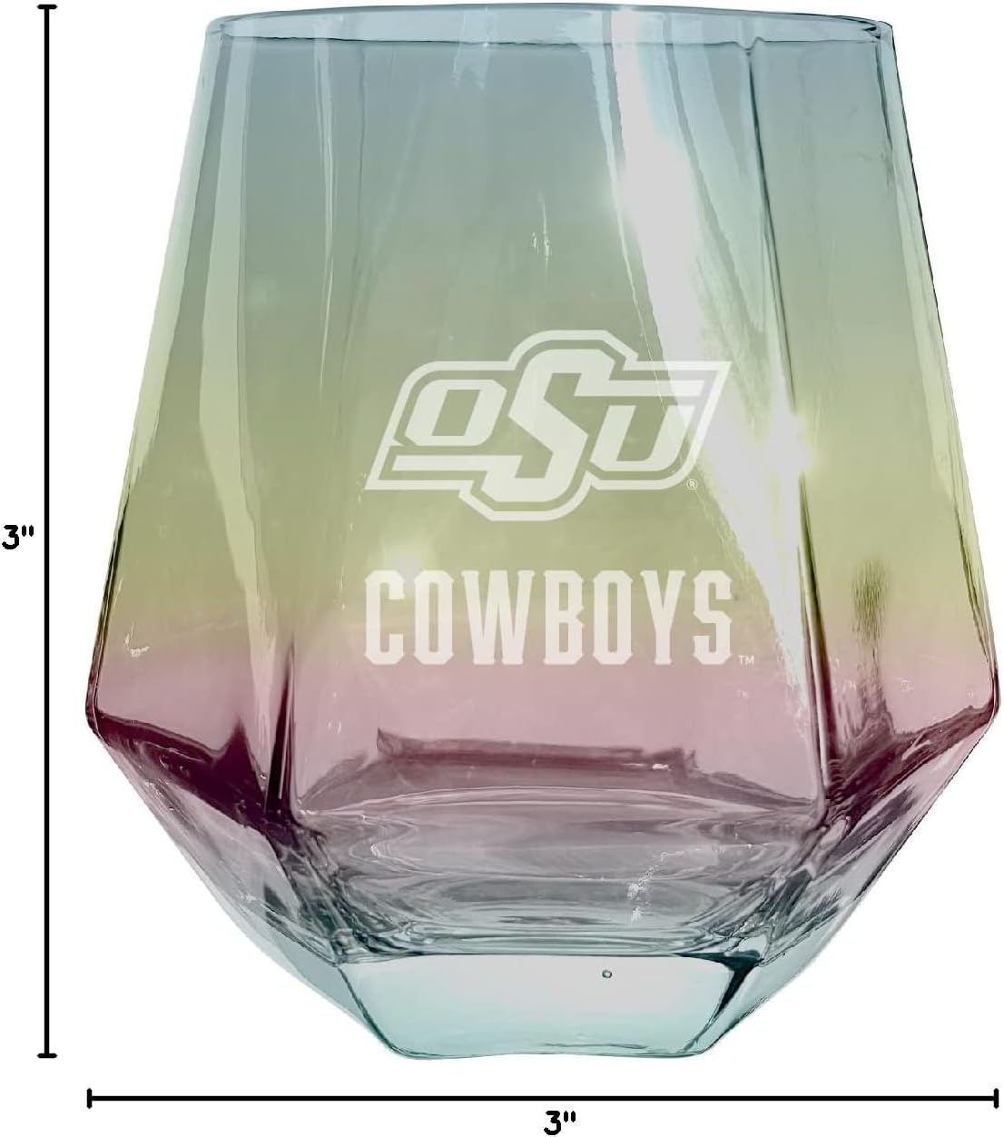 R and R Imports Oklahoma State Cowboys Etched Diamond Cut Stemless 10 Ounce Wine Glass Iridescent 2-Pack Officially Licensed Collegiate Product