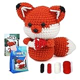 Crochet Kit for Beginners, Crochet Animal Kit with Video Tutorials, Complete Crochet Starter Kit, Crochet Hook with Yarn, Home Decoration Crocheting Set (Fox)