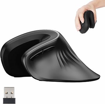 Ergonomic Mouse Wireless, Vertical Ergo Mouse, Rechargeable 2.4G Optical Vertical Mice with 6 Buttons 3 Adjustable 3200 DPI Cordless Mice for Large Hands for Mac PC Desktop Laptop Windows Black