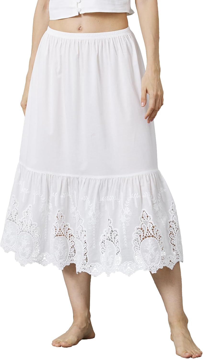 100% Cotton Half Slip for Women Under Dresses Long Underskirt Lace Slip Skirt Non Cling - Image 2