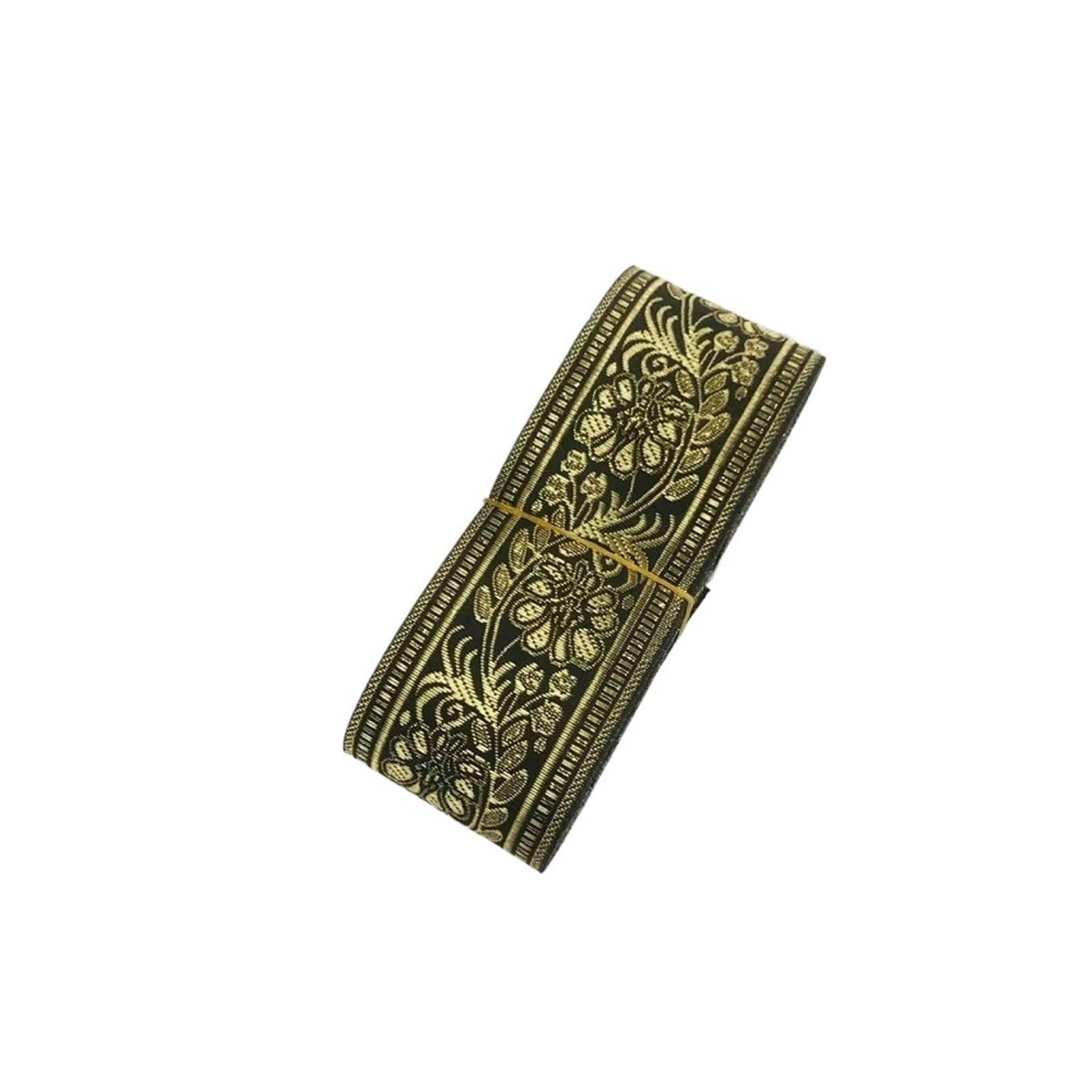 Nastro jacquard in poliestere 5 cm 10 iarde multicolore for borse, cappelli, tende, accessori for abbigliamento(Black)