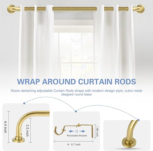 Miniatura 5 de Barras de cortina doradas envolventes, barras de cortina doradas para ventanas de 48 a 84 pulgadas (4-7 pies), barra de cortina opaca ajustable,