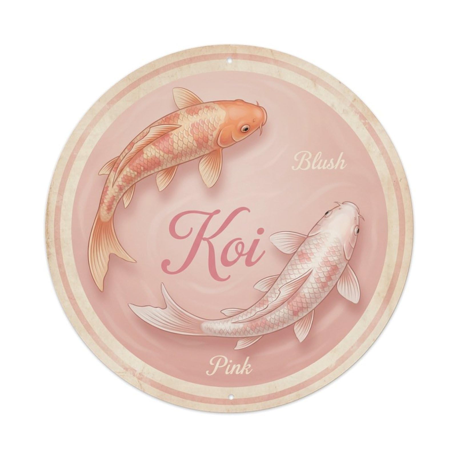 Koi Fish Blush Pink Waters Soft Romantic Gentle Delicate Metal Tin Sign