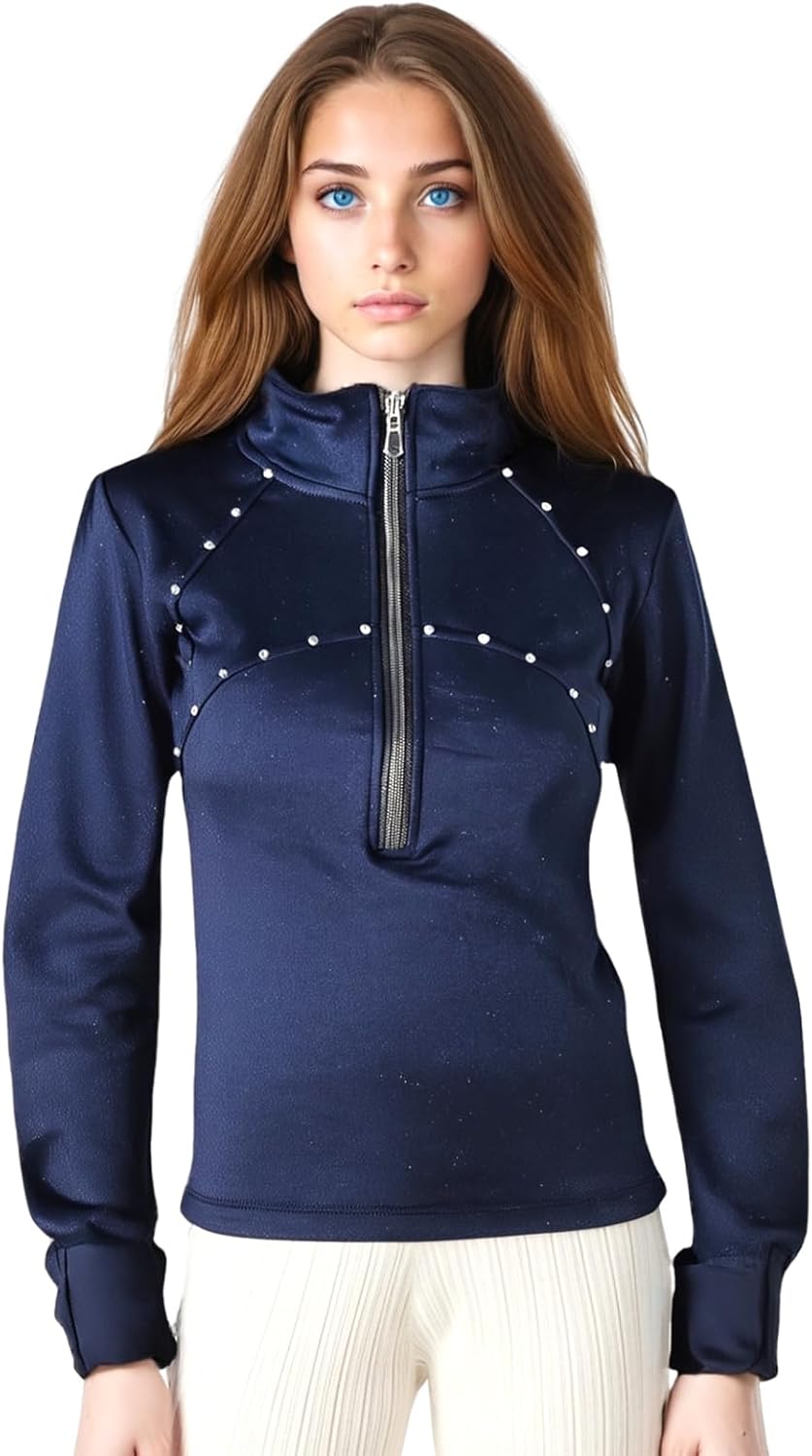 Girl's Sparkling Ice Skating Training Jacket Diamond Plush Top Premium Skating Training Clothes for Girls
