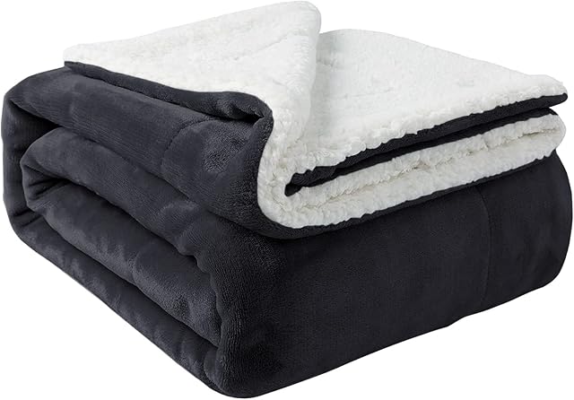 Aspire Homeware Sherpa Fleece Blanket Throws for Beds Double - Soft Reversible Thick Large Grey Throw Blanket Microfiber Sofa Throw (150 x 200 cm))