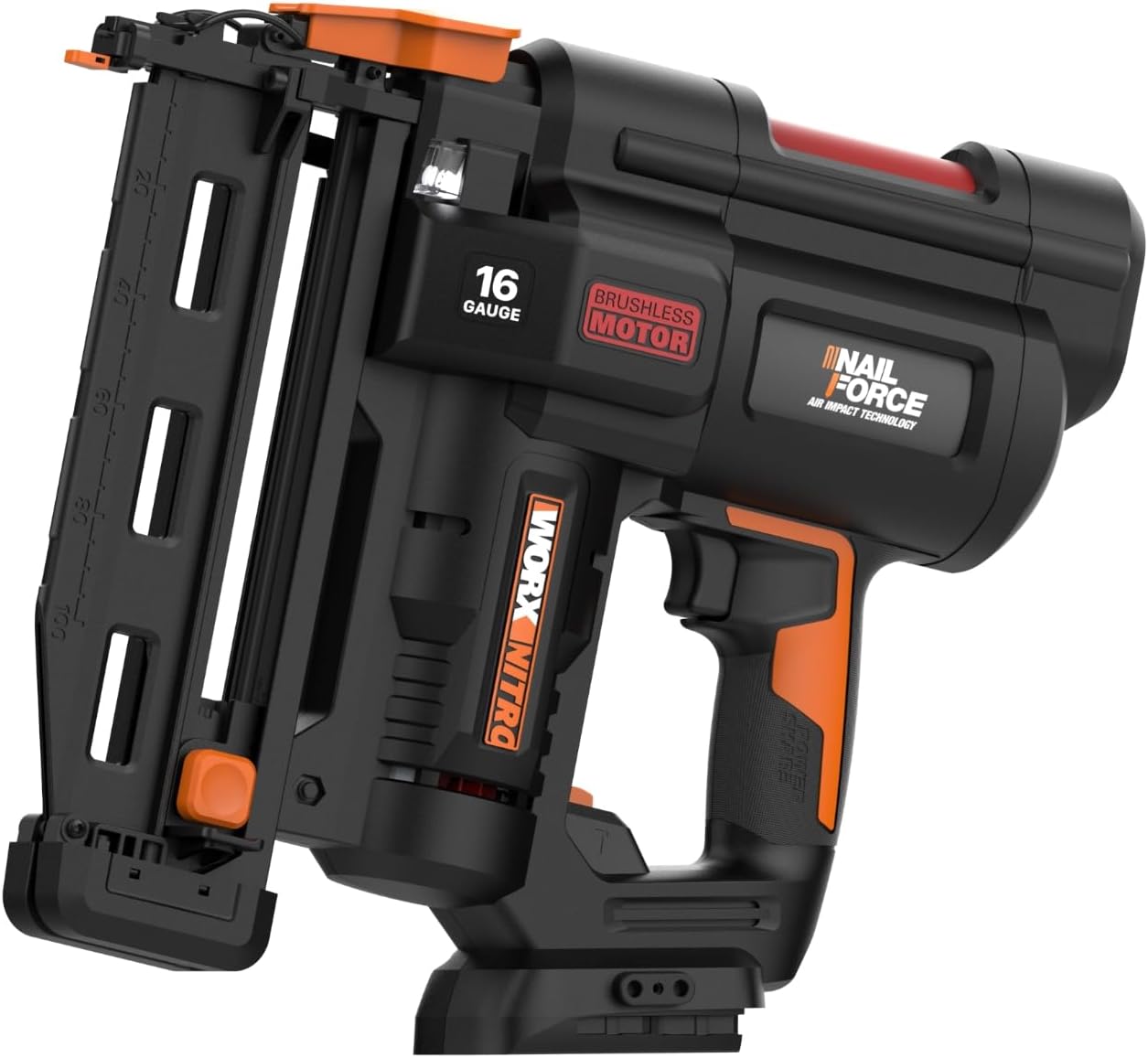 Cordless Finish Nailer, 20V 16GA Brushless Nail Gun, WX841L.9 | Battery not included, 70 Nails/Min, Drives up to 2-1/2 in, Compact Design and Tool-Free Jam Release