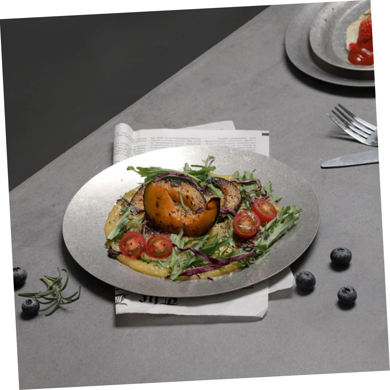 Mikinona Dish Dinner Plate Stainless Steel Food Plate Dinnerware Set Cake Serving Smooth Edges Safe for Camping