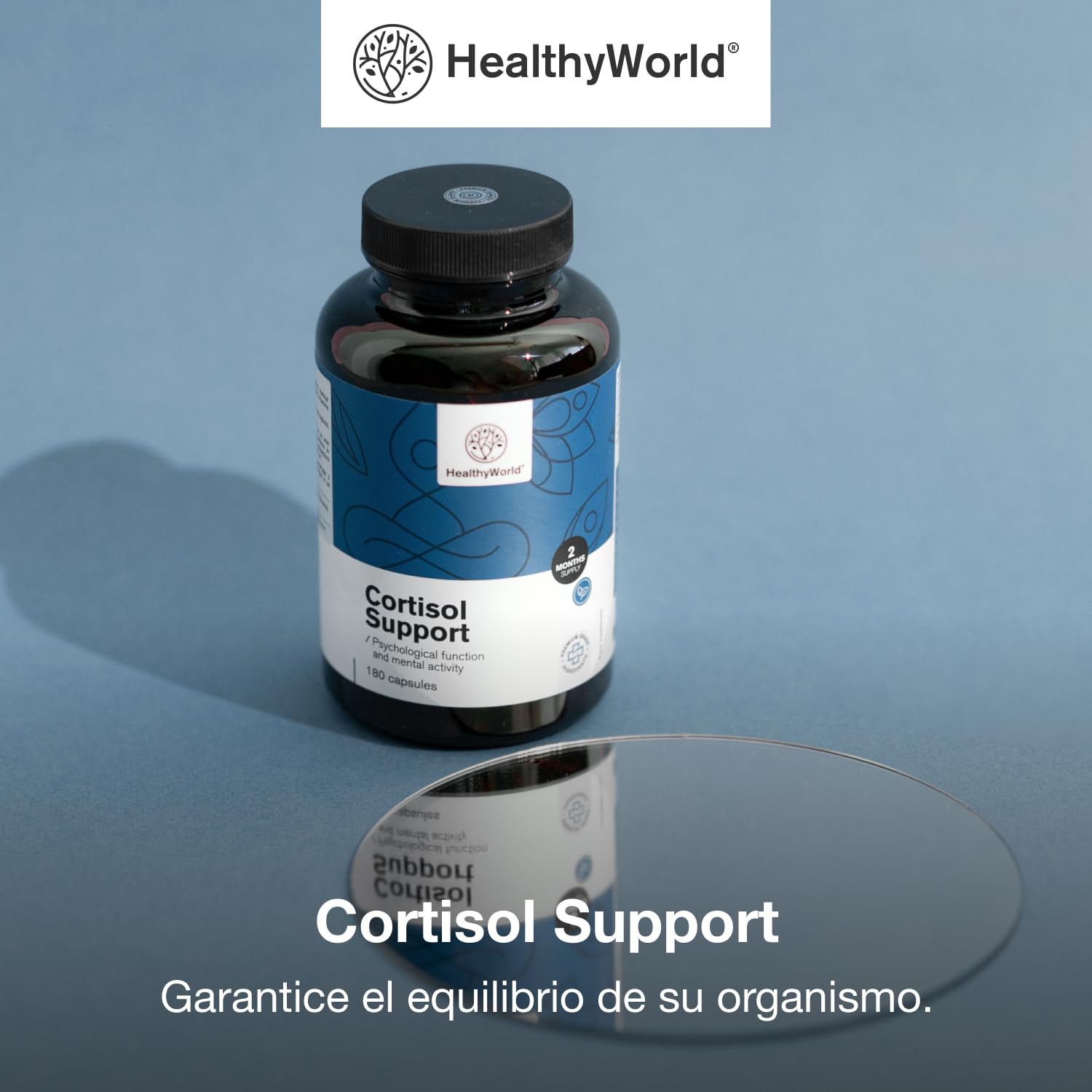 HealthyWorld Cortisol Support - 180 cápsulas - Ashwagandha, Rodiola, L-Teanina, Zinc, Pimienta Negra, Vitamina C1, B1, B5, B6 - Para el Equilibrio Hormonal - Fórmula Vegetariana