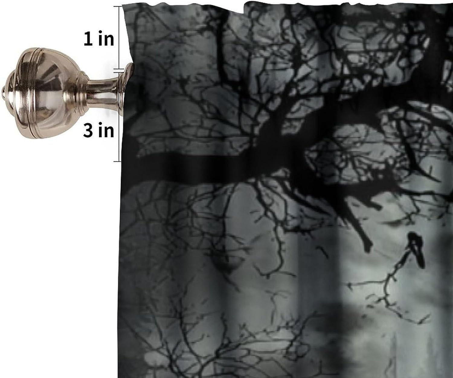 Crow Valance Curtain Gothic Dark Foggy Forest World Moon Mist Bats Crows Print Window Treatment for Kids Boys Teens Living Room Bedroom 54x18In