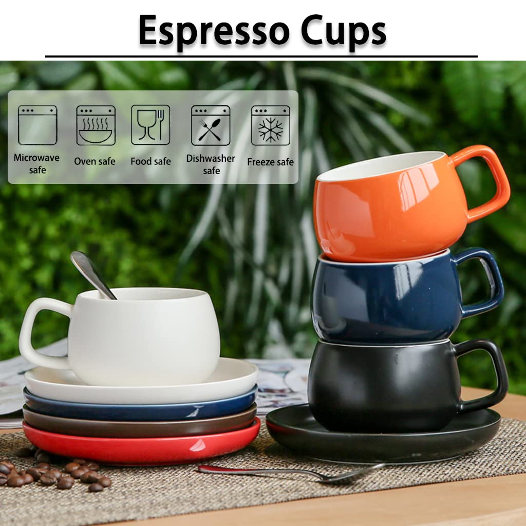 Tazas De Cafe Originales Tazas De Expreso con Platillos Y Cuchara, Juegos De Soportes para Tazas De Té Apilables, Tazas De Capuchino De 8.2 Onzas, Café con Leche, Té