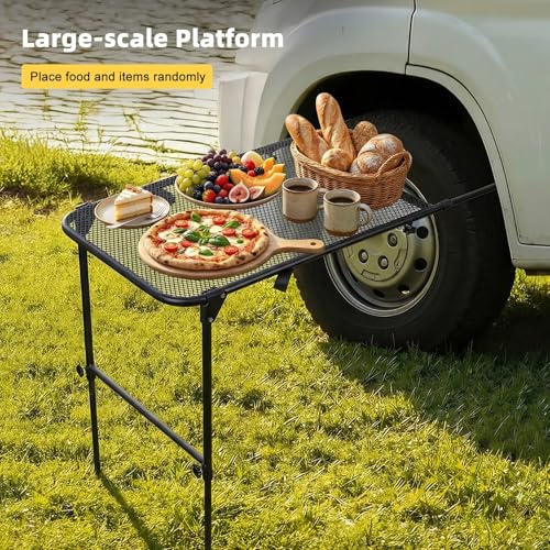 Mesa de Camping Plegable de Acero con Montaje en Neumático, Altura Ajustable, Color Negro miniatura 6
