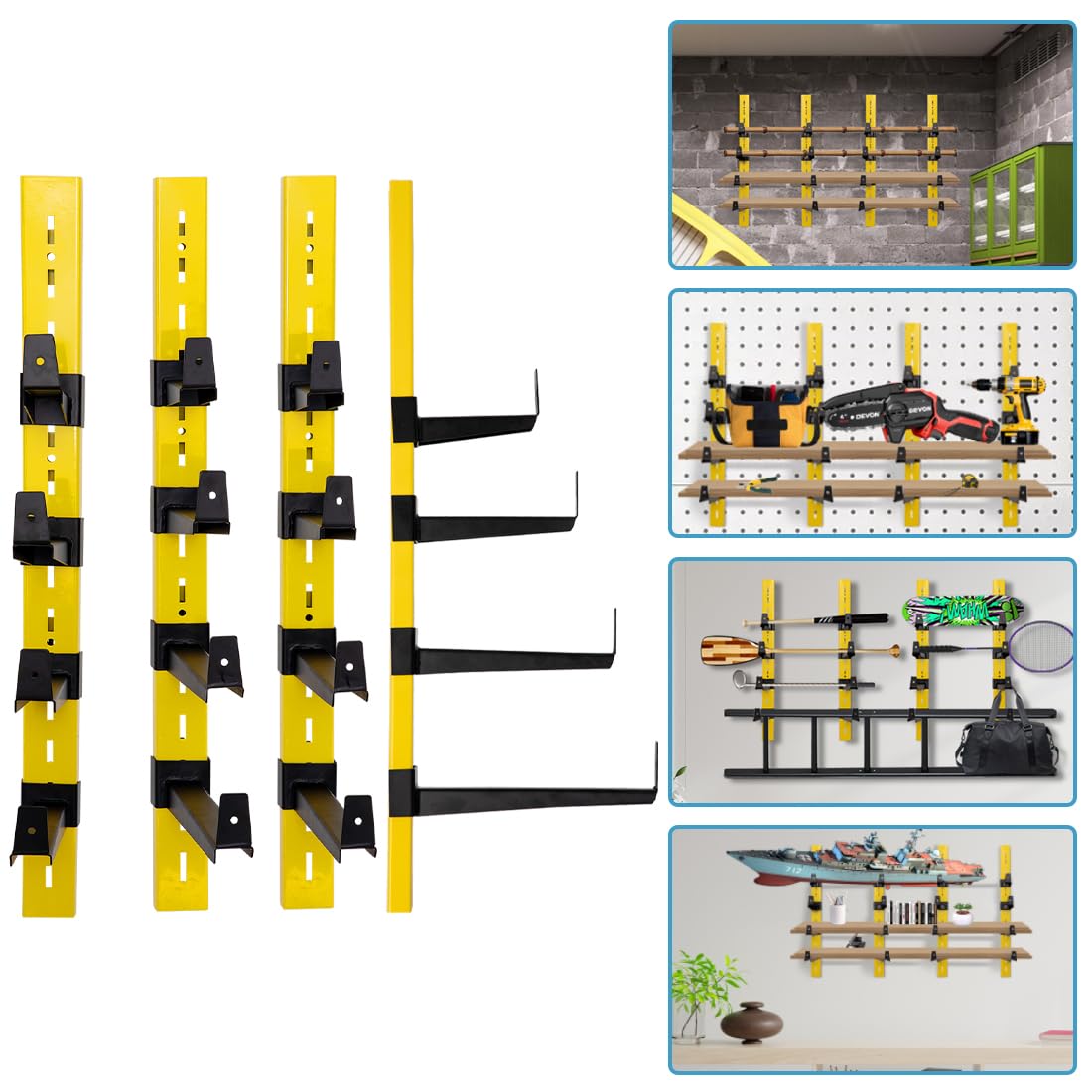 Kragarmregal Wandmontage mit 4 Etagen,Trägt Insgesamt 123kg Garage Organizer,Wandmontiertes Freitragendes Holzregal aus Metall für Werkstattregale,Orange für Innen-und Außeneinsatz（4PCS）