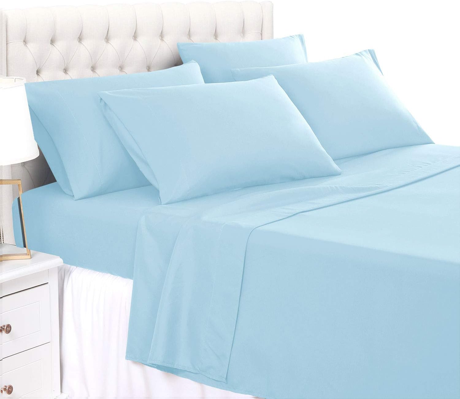LaxLinen 1000TC Super Quality Bedding Collection- 6PC Bed Sheet Set Fits Mattress 14" to 16" Inch Extra Deep Pocket Full Bed/Double Bed Size, Taupe Solid 100% Cotton