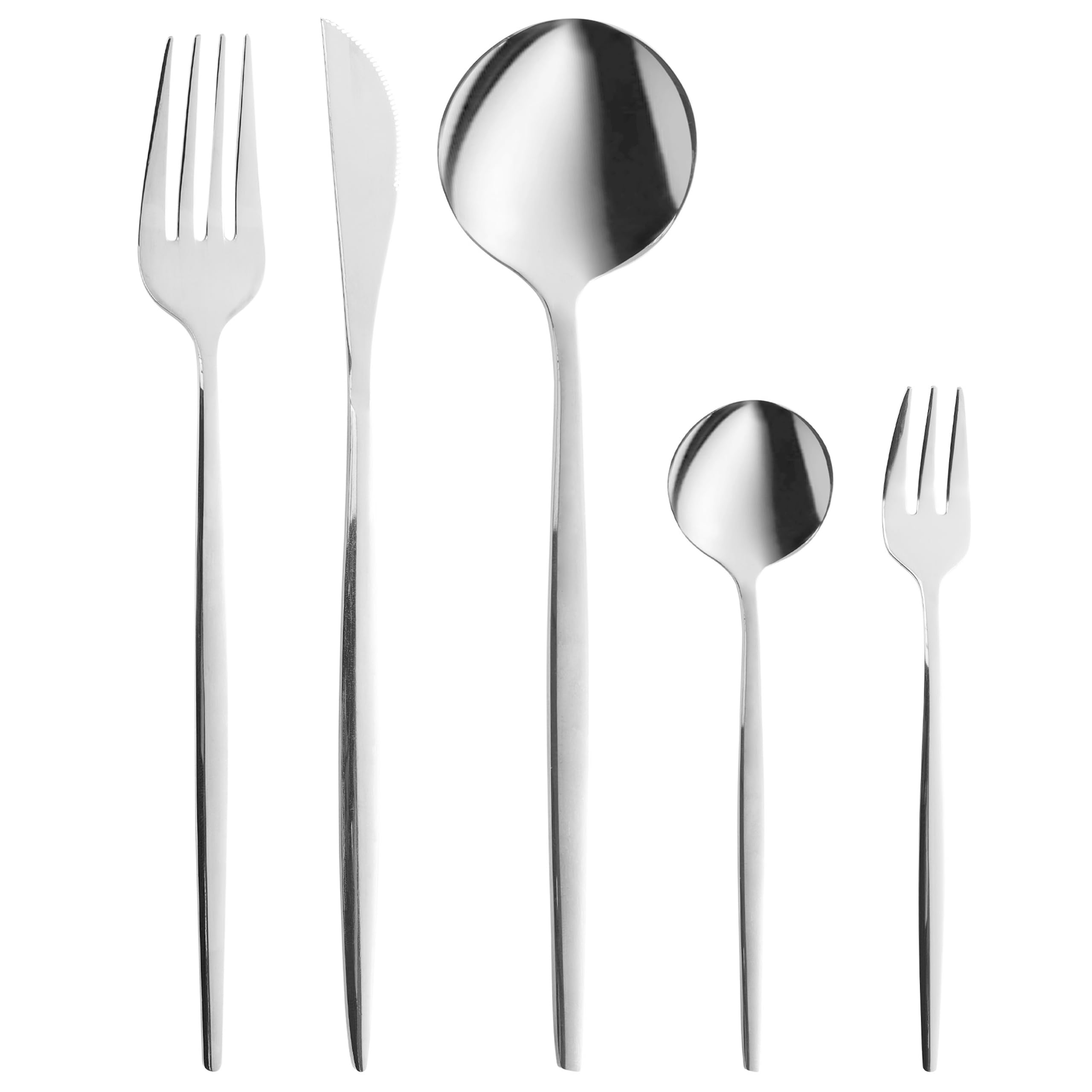 Set di posate moderne 30 pezzi per 6 persone Coltello Forchetta Cucchiaio Cucchiaio Forchetta per torte Acciaio inox Argento