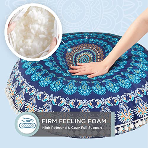 Codi Meditation Floor Pillow, Round Large Pillows Seating For Adults, Bohemian Mandala Circle Cushion For Outdoor Fireplace Yoga Living Room, 32 Inch, Memory Foam Added, Navy #TOP2