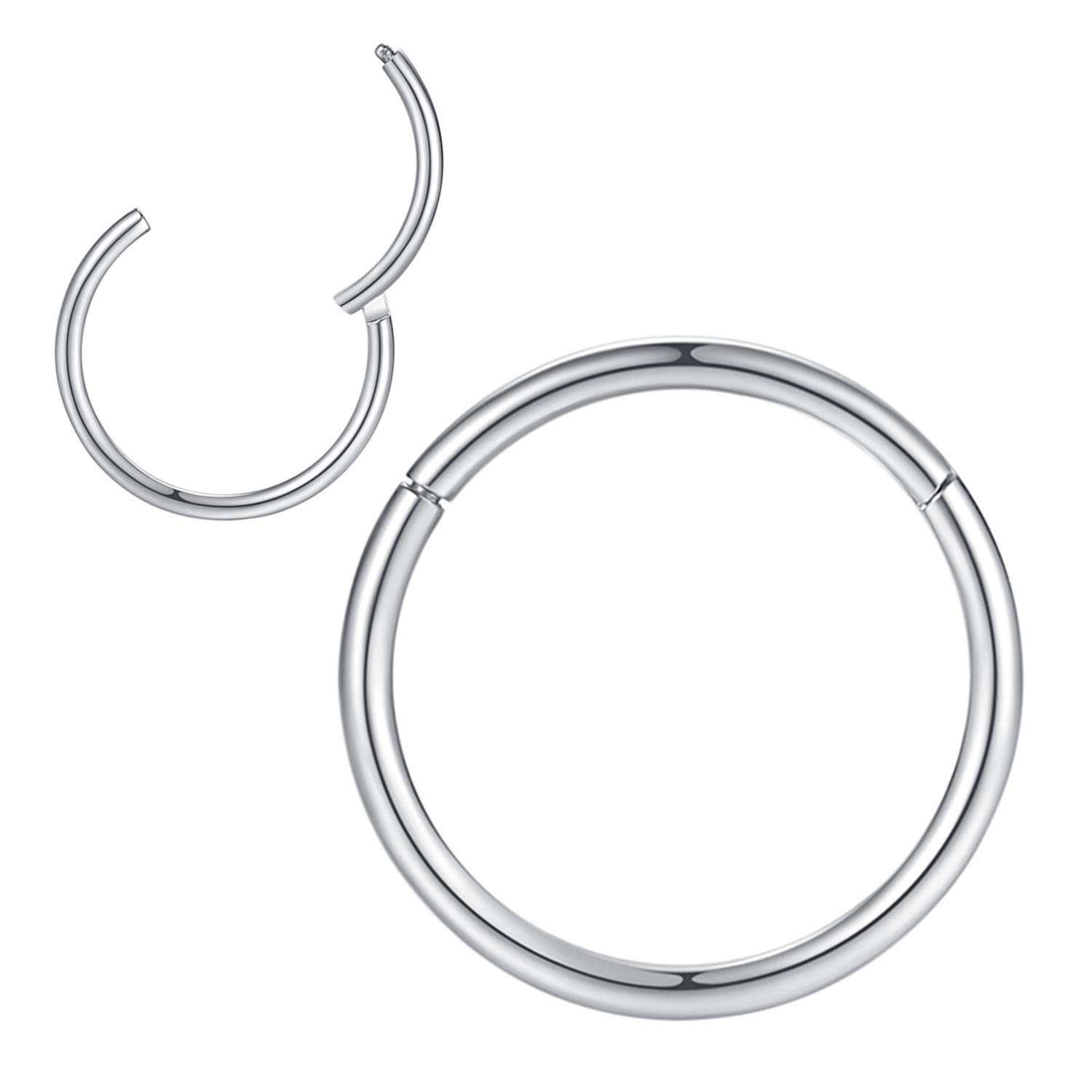 Popuhoops 316L Surgical Steel Hinged Nose Rings Hoop Suptum Ring Body Piercing Lip Rings Helix Cartilage Rook Earrings 20G 18G 16G 14G 12G 10G 8G, Diameter 5mm to 16mm, Gold-Rose Gold-Silver-Black — view 11