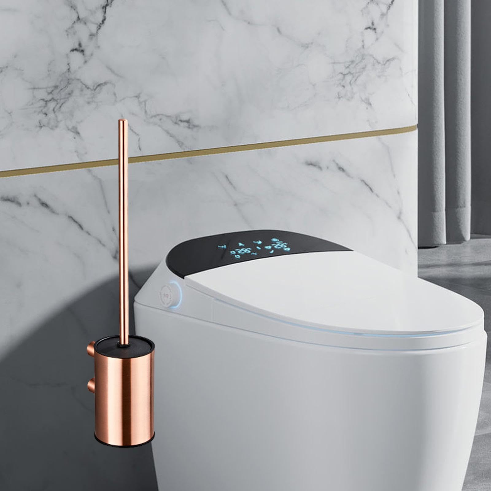 perfk Juego de cepillos y Soportes para Inodoro, Juego de Estropajo de Limpieza Profunda, Accesorios de baño compactos y prácticos de Secado rápido para, Oro Rosa