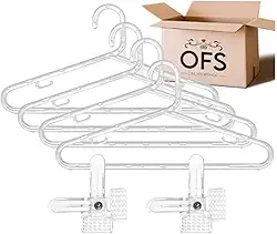 Kit 10 Cabides Acrílico Transparente Tradicional Fino + 5 Presilhas para Roupas – Closet, Guarda-Roupa e Loja